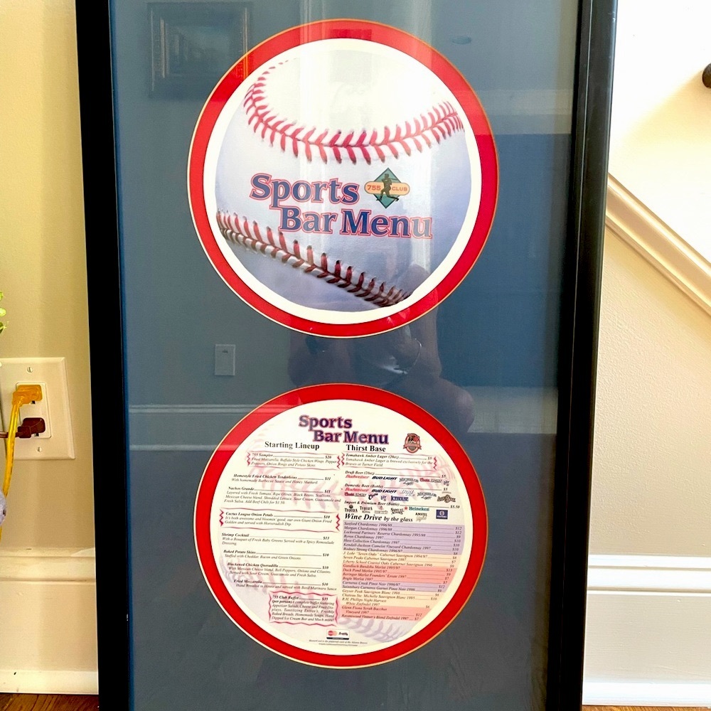 Vintage 755 Club custom framed menu from the classic Turner Field.